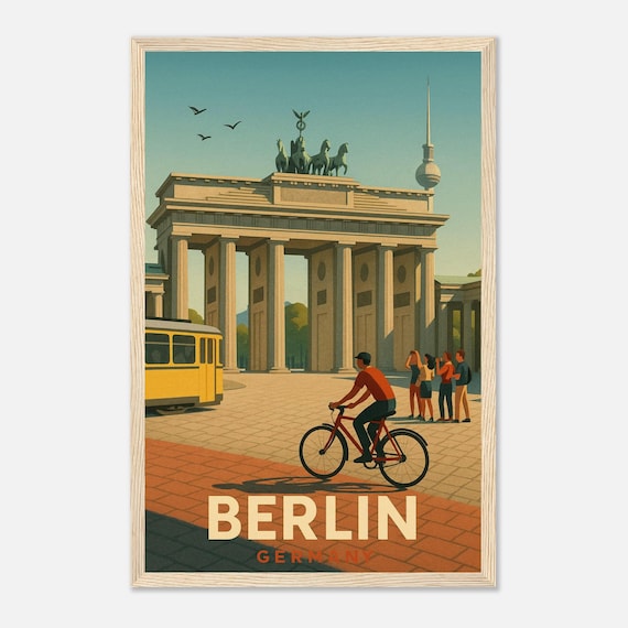 Berlin Brandenburg Gate With Cyclist And Yellow Tram Germany Poster