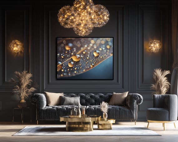 Macro Water Drops On Leaf Elegant Nature Photography Abstract Wall Art Print Instant