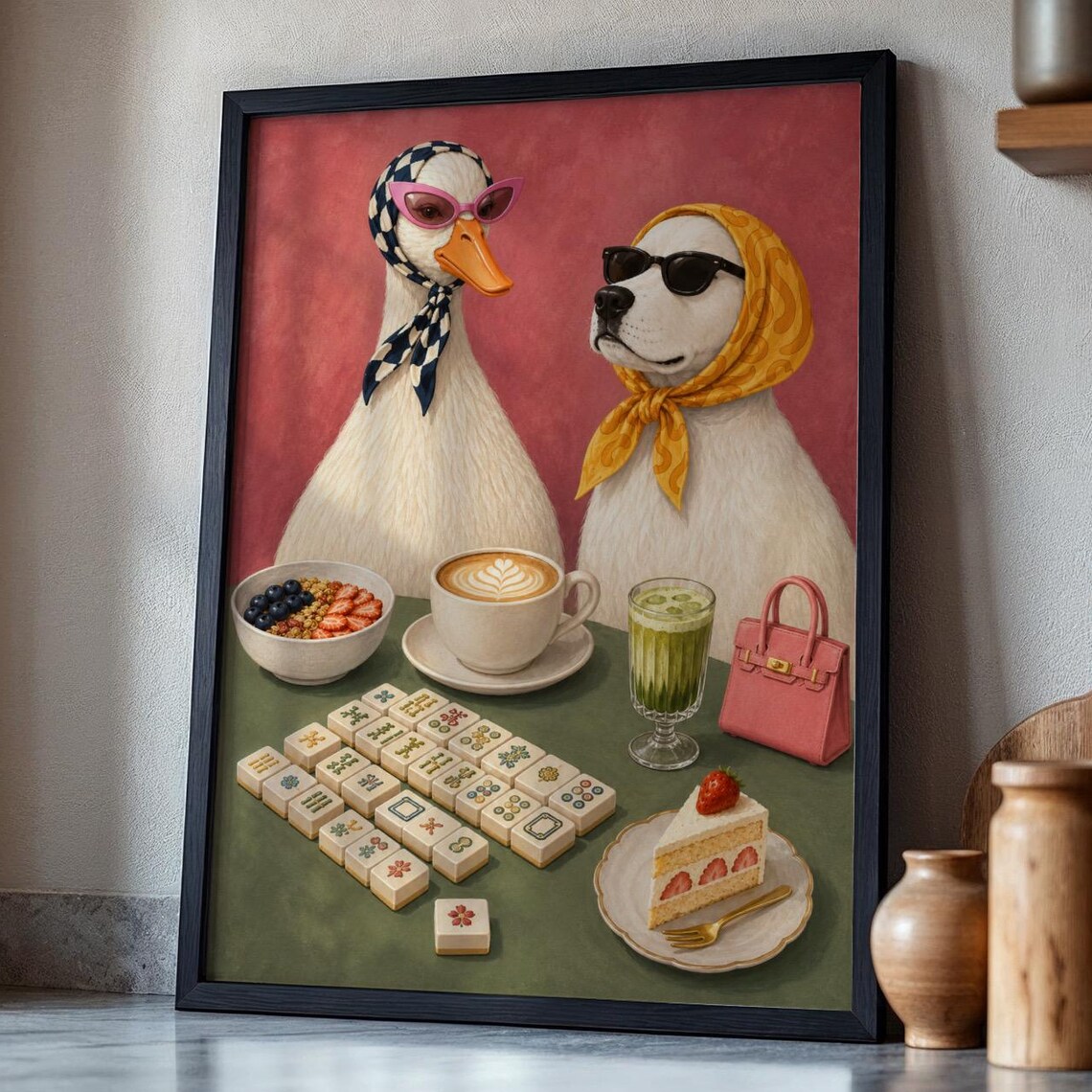 Breakfast Mahjong Goose And Dog Cafe Poster Print