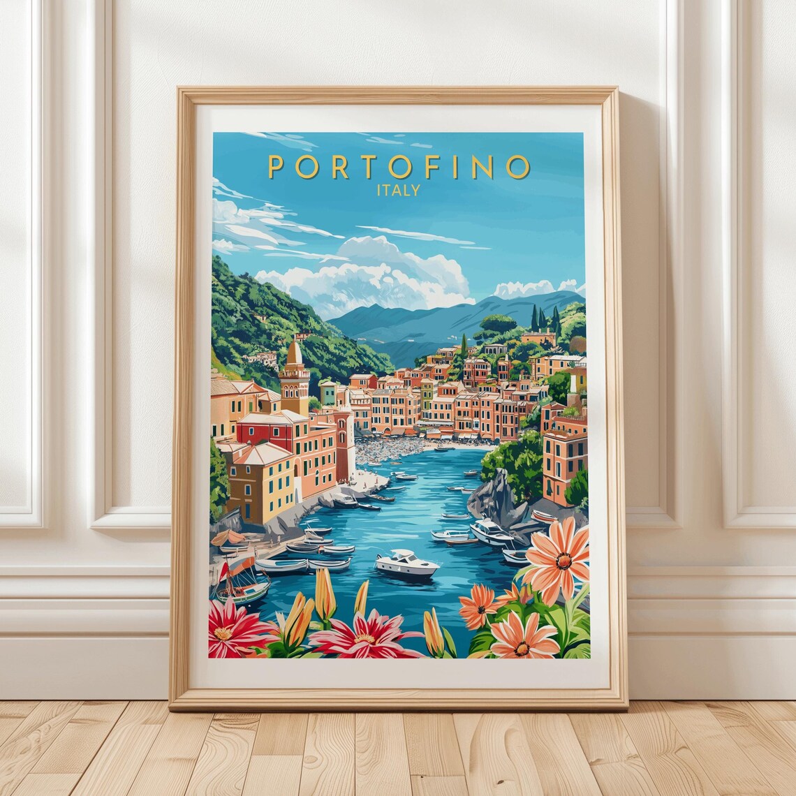 Portofino Italy Colorful Harbor Boats Turquoise Coast Travel Poster
