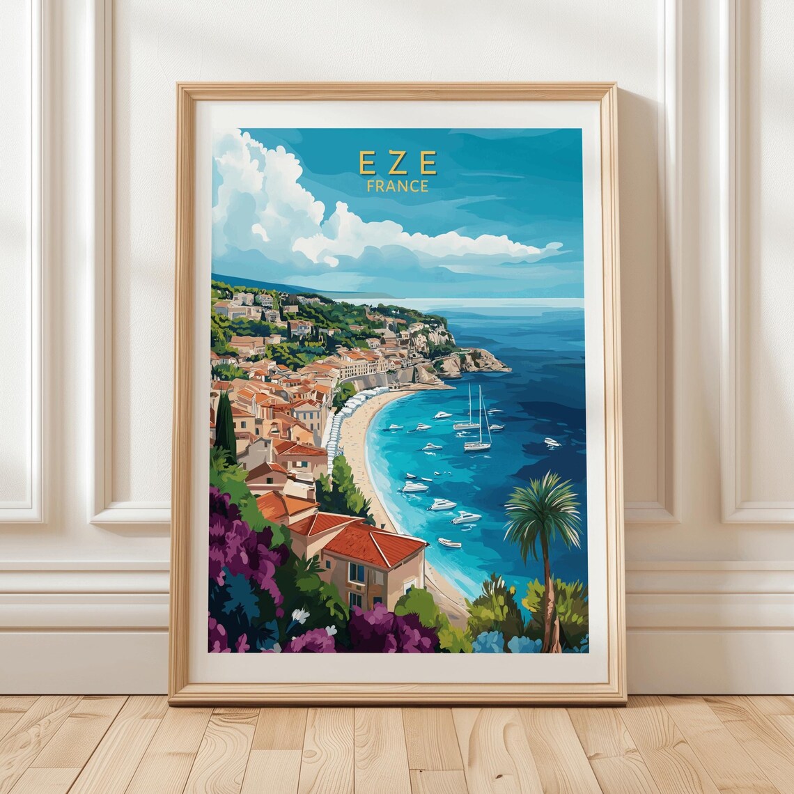 Eze France French Riviera Bay Sailboats Palm Coast Travel Poster