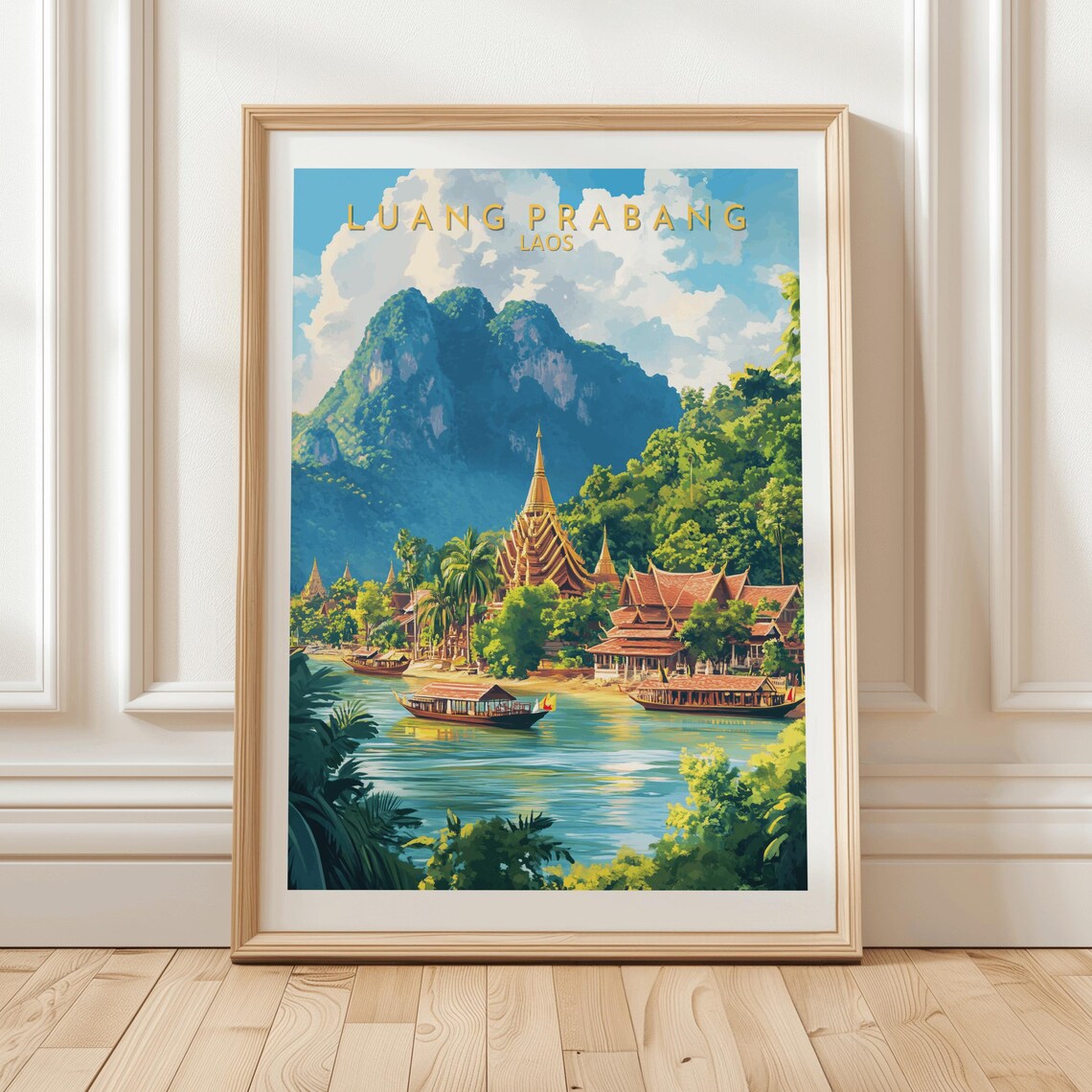 Luang Prabang Laos Travel Poster, Buddhist Temples