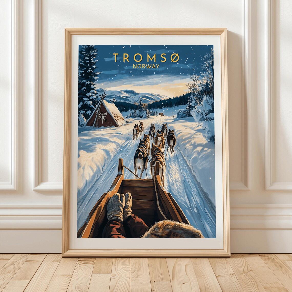 Troms Norway Winter Dog Sled Poster, Arctic Landscape