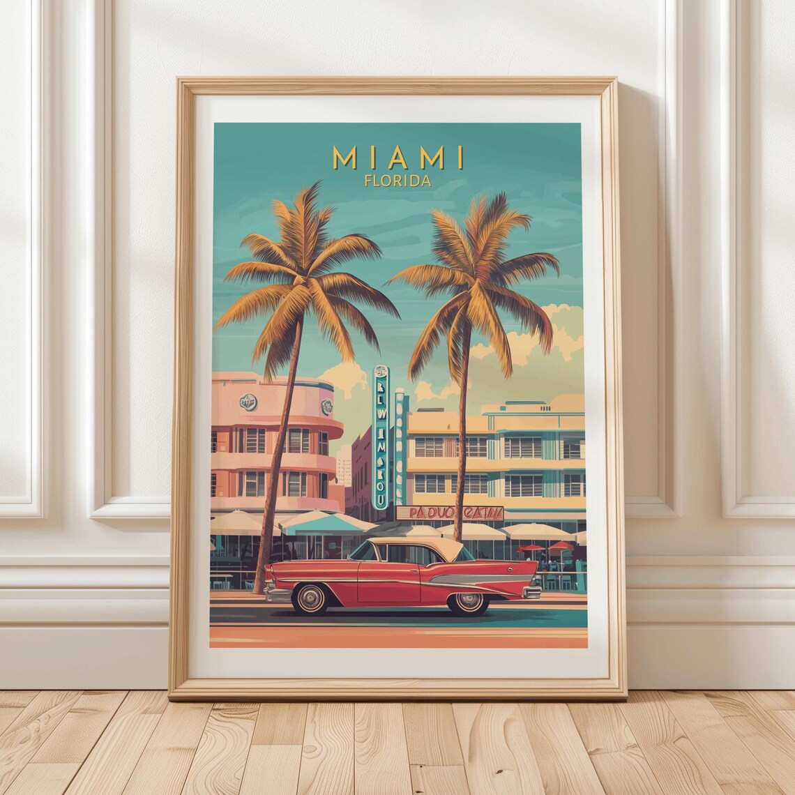 Miami Florida Ocean Drive Art Deco Travel Poster