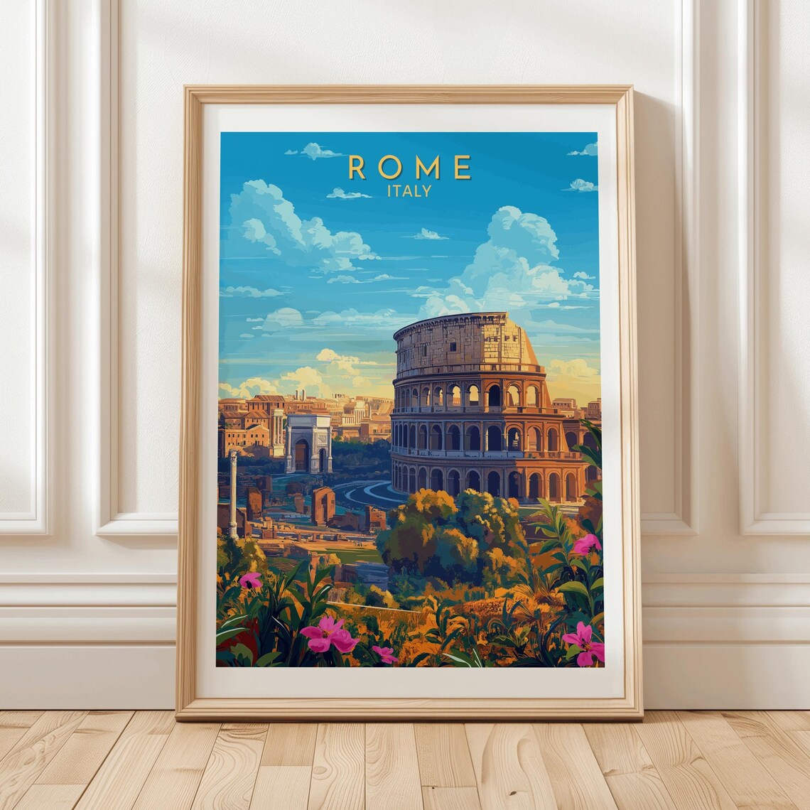 Rome Italy Travel Poster, Colosseum and Forum