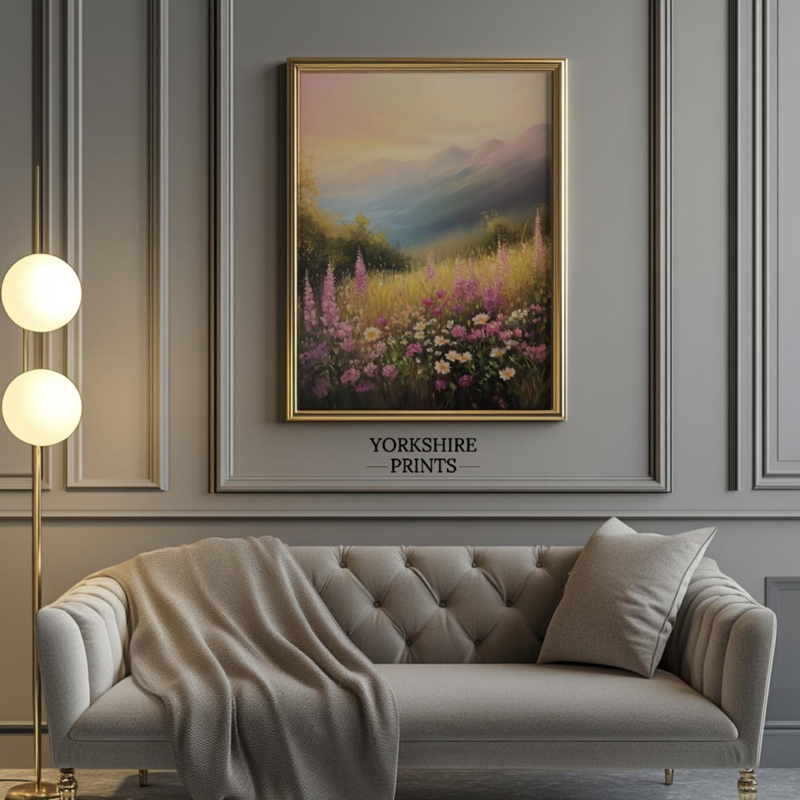 Pink Lupine Wildflower Meadow Mountain Valley Sunset Art Poster - Image 3