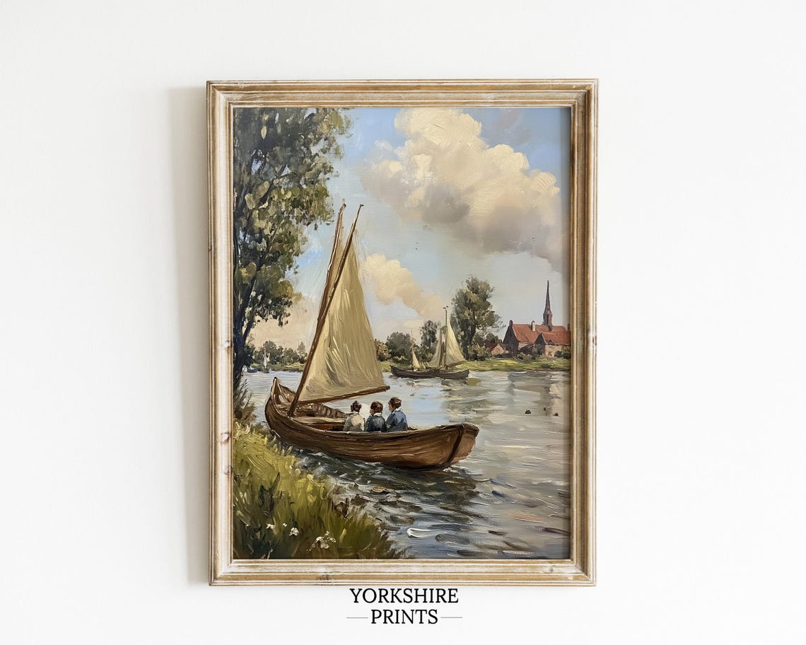 Fisherman In Boat On Lake Art Fishing Wall Art Print Vintage Oil Painting Aesthetic Wall Art Room Decor - Image 2