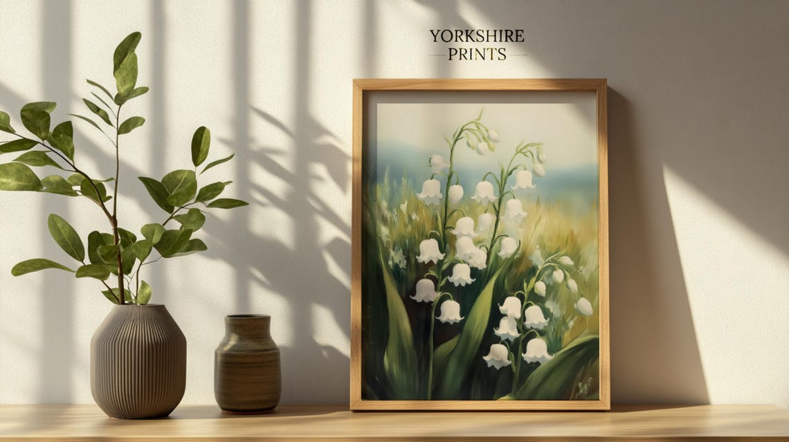 White Lily Of The Valley Bells Fresh Spring Botanical Art Poster - Image 3