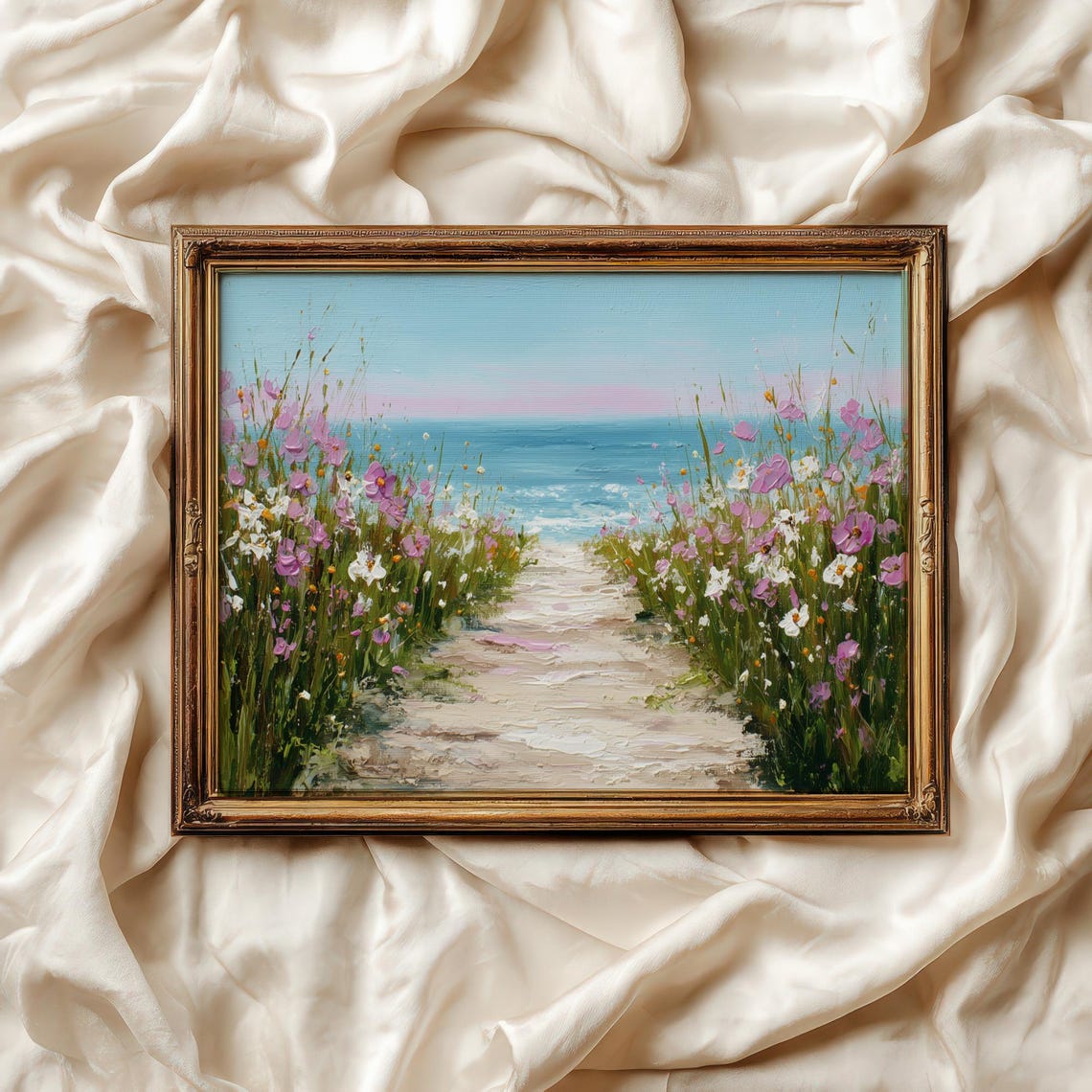 Wildflower Path To Beach Coastal Impasto Oil Painting Art Print