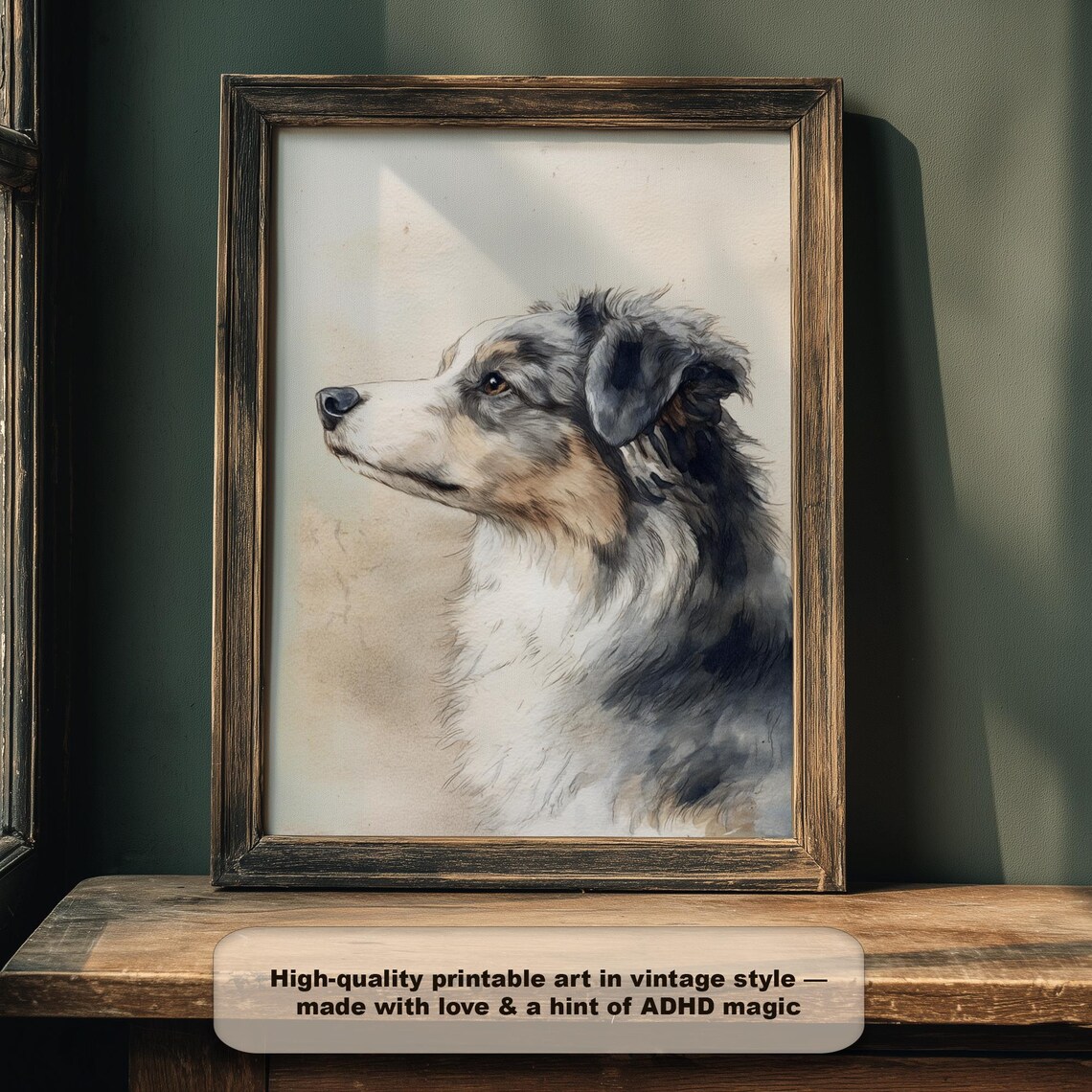 Australian Shepherd Watercolor Portrait Blue Merle Dog Art Print