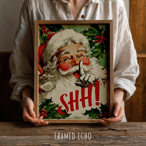 Vintage Santa Claus Shhh Retro Christmas Holiday Wall Poster