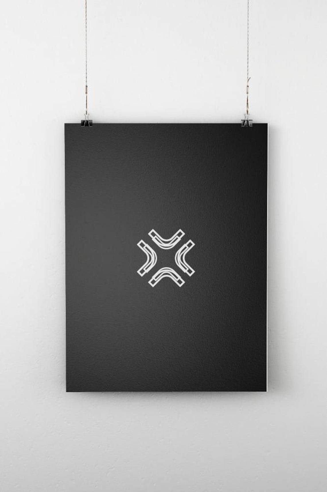 Symmetrical Rounded Corner Brackets Motif Black And White Poster
