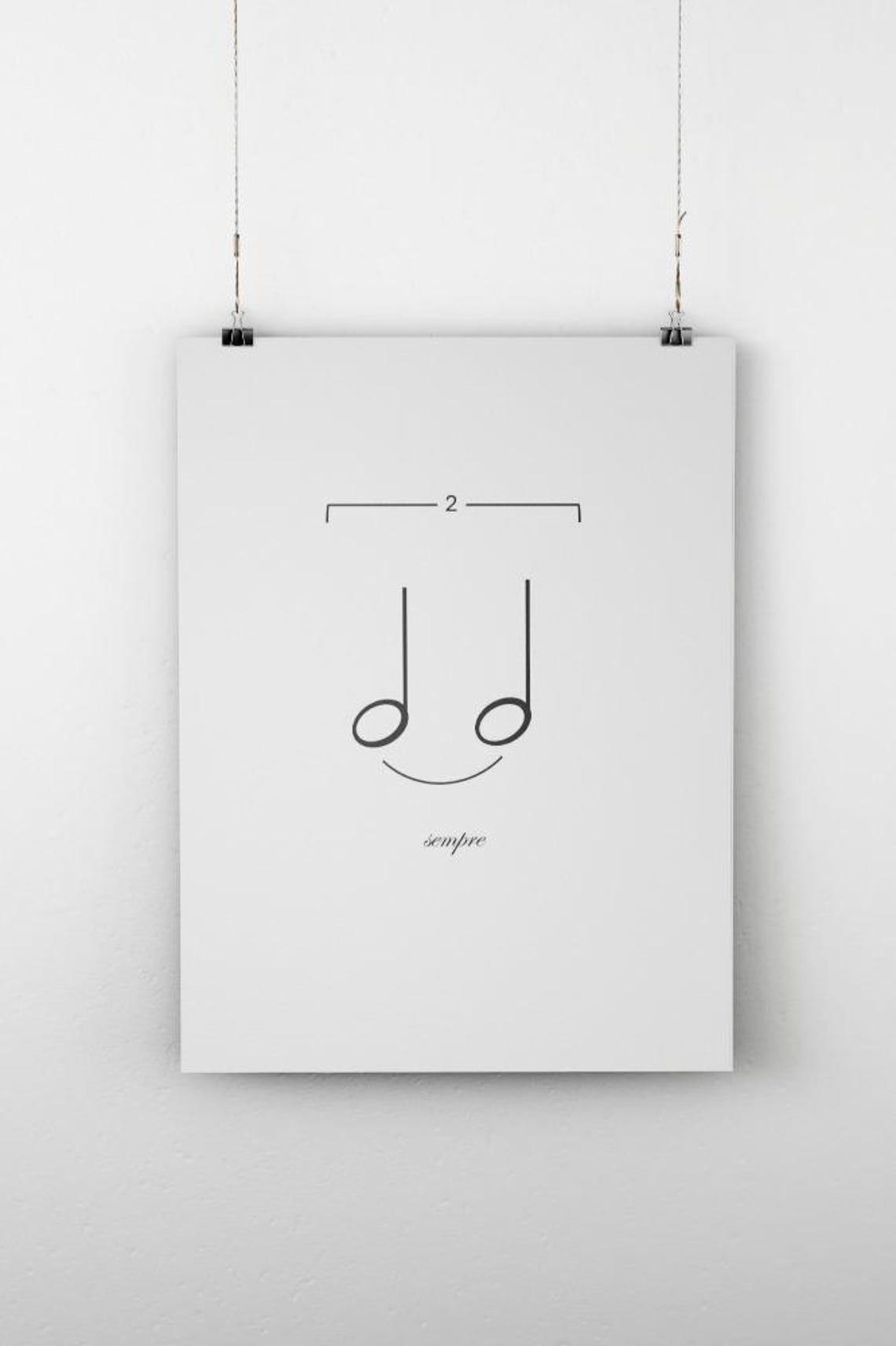 Sempre Duplet Half Notes Smile Minimalist Music Line Art White Poster
