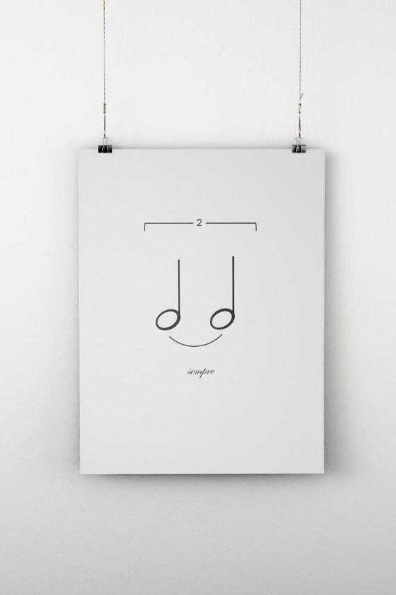 Sempre Duplet Half Notes Smile Minimalist Music Line Art White Poster