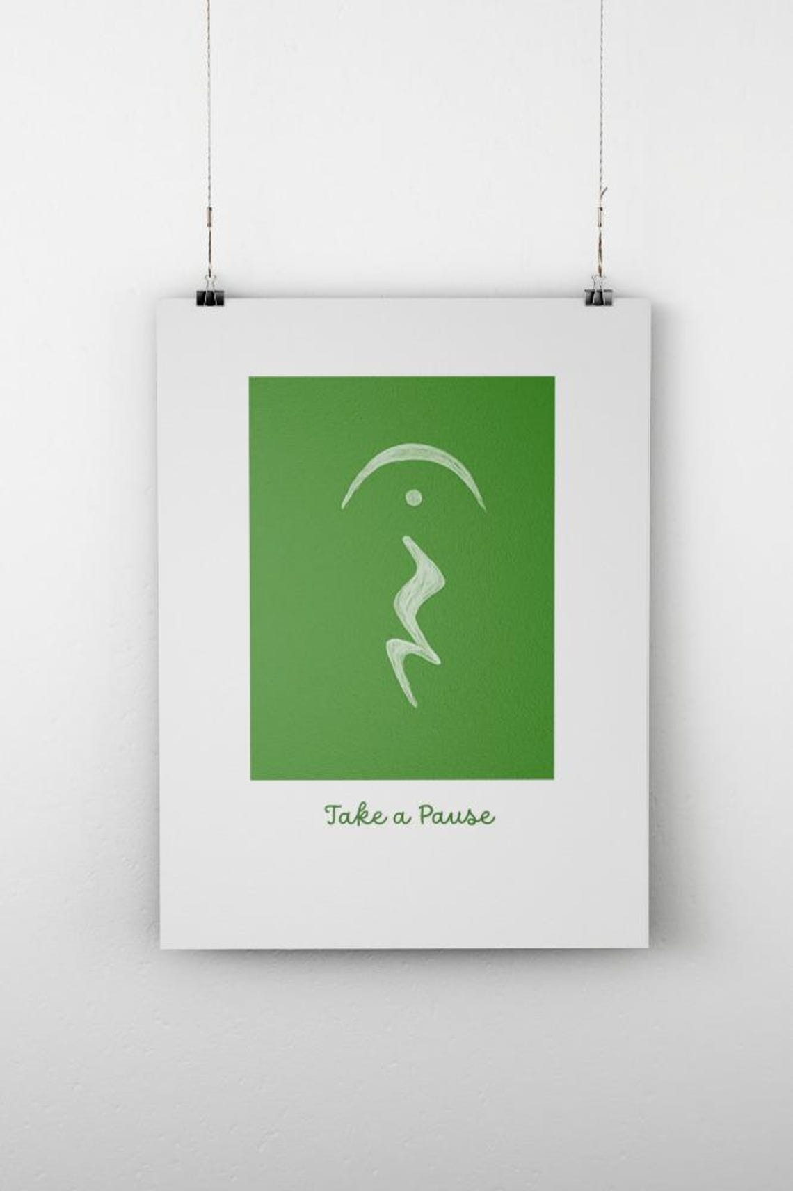 Take a Pause Green Square Line Art Mindfulness Wall Decor Poster - Image 2