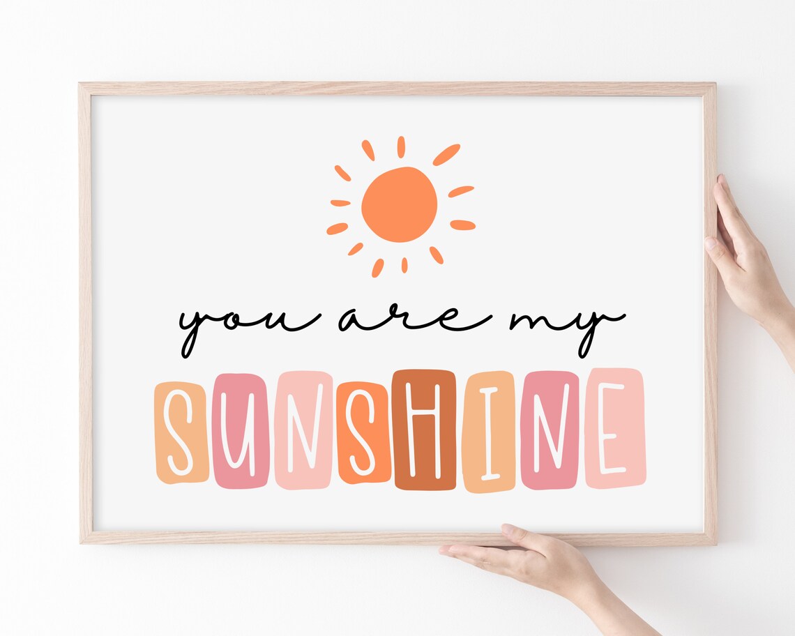 You Are My Sunshine Pastel Block Letters Orange Sun Kids Poster