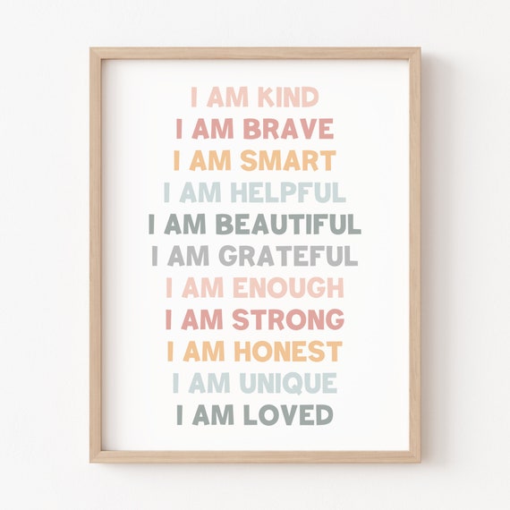 I Am Grateful Kids Affirmations Boho Art Print