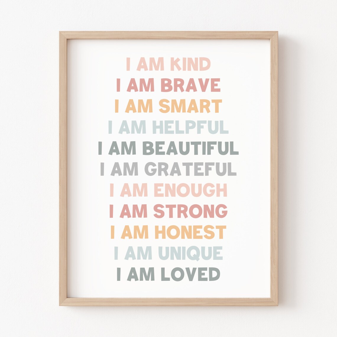 I Am Grateful Kids Affirmations Boho Art Print