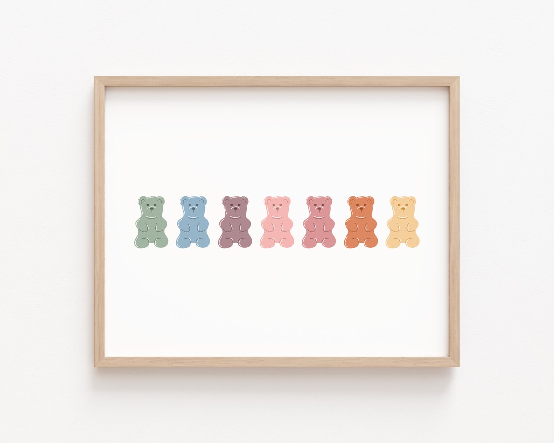 Bear Nursery Wall Art Prints, Neutral Boho Playroom Poster