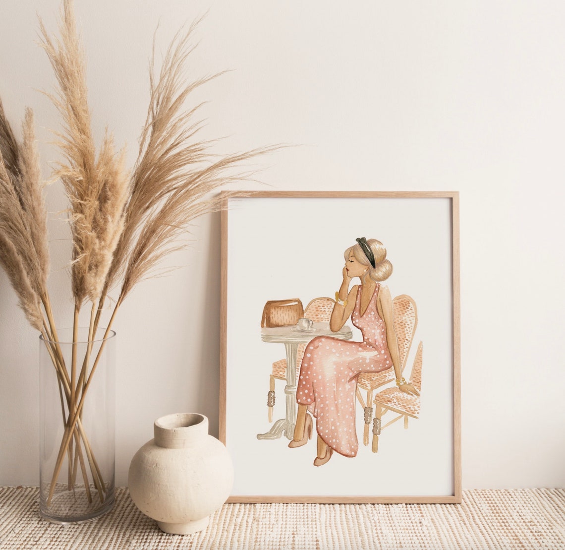 Fashion Illustration Art Print Cafe Woman Paris Watercolor Painting Wall Decor Blonde Girl Cafe Fashion Art Watercolor - Image 3