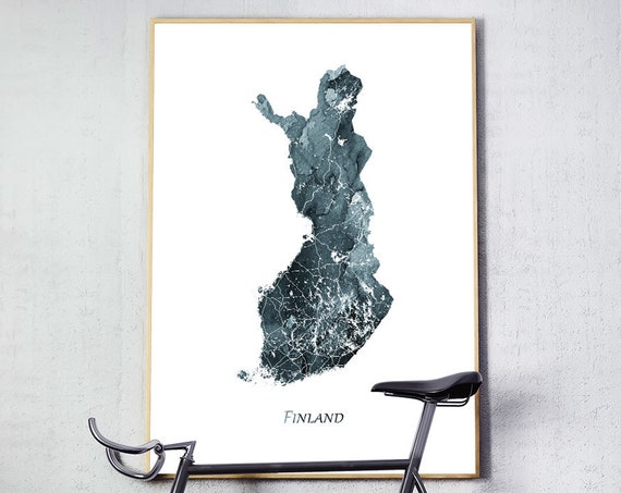 Finland Map Watercolor Poster, Home Office Decor