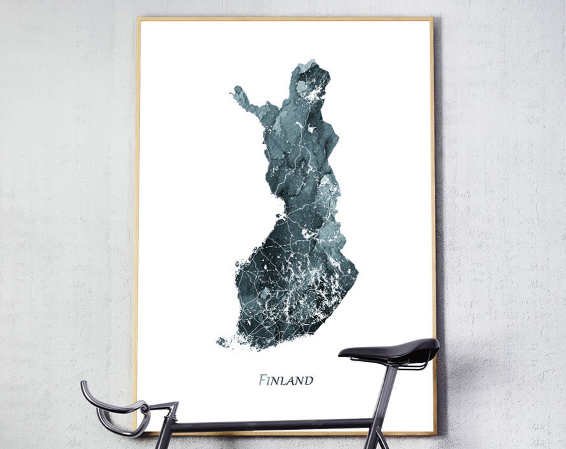 Finland Map Watercolor Poster, Home Office Decor