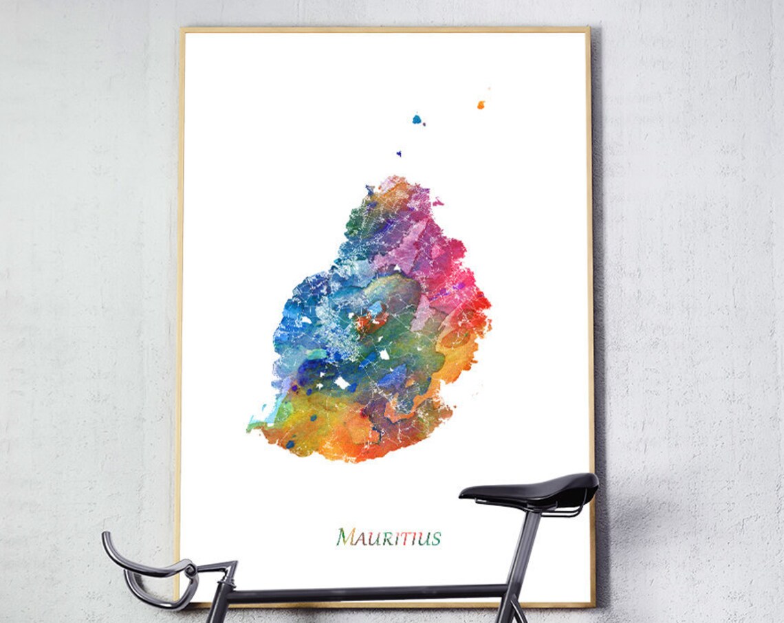Mauritius Map Poster, Watercolor Abstract Travel Print