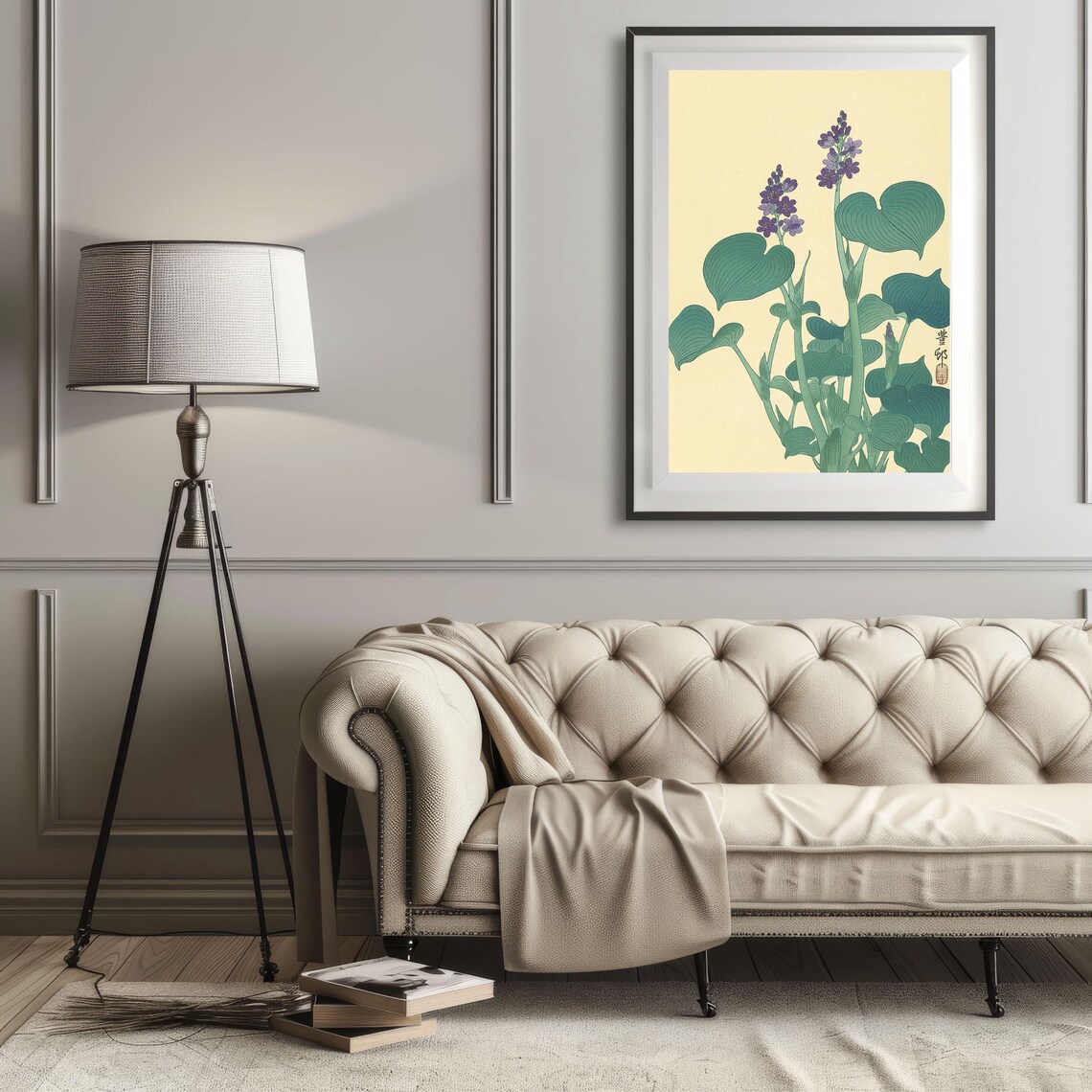 Flowering Hosta Vintage Japanese Botanical Purple Green Plant Poster - Image 2