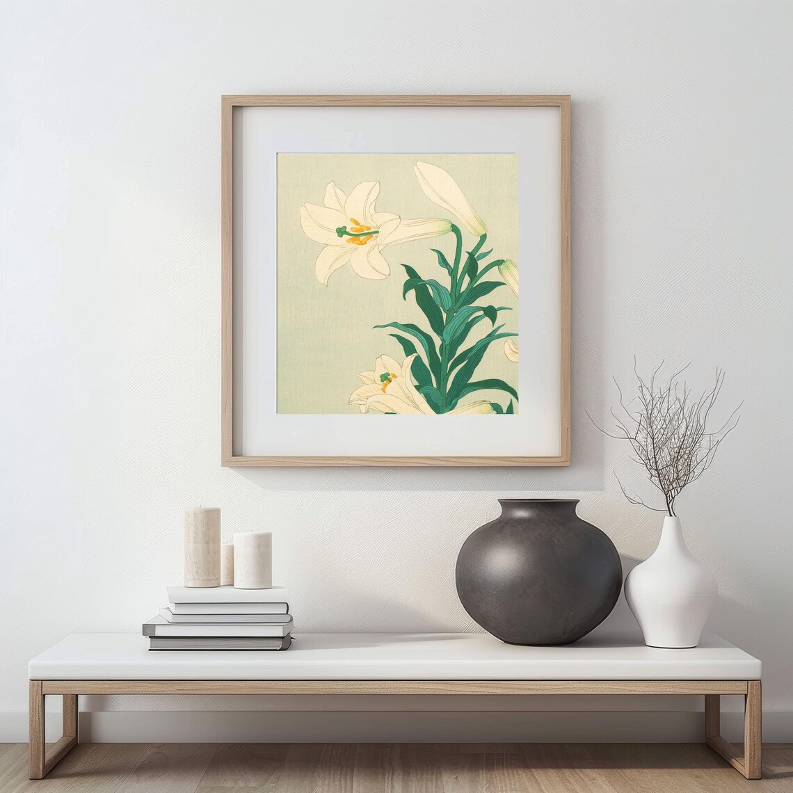 White Lilies Vintage Japanese Botanical Floral Elegant Wall Art Poster - Image 3