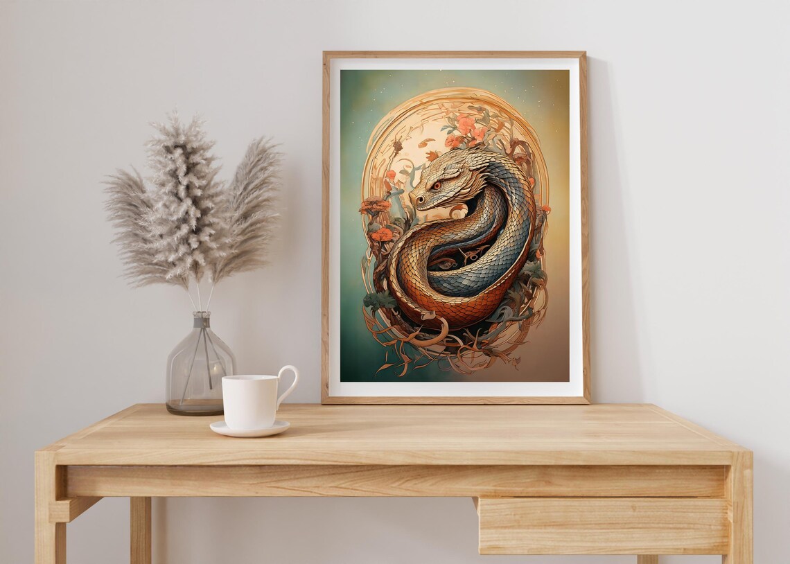 Year Of The Snake Ornate Floral Art Nouveau Coiled Serpent Wall Art Poster - Image 7