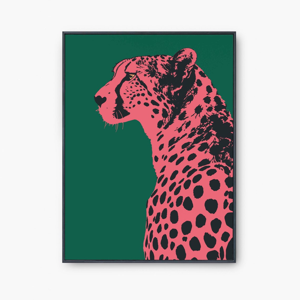 Pink Cheetah Bold Emerald Green Background Pop Art Animal Poster - Image 2