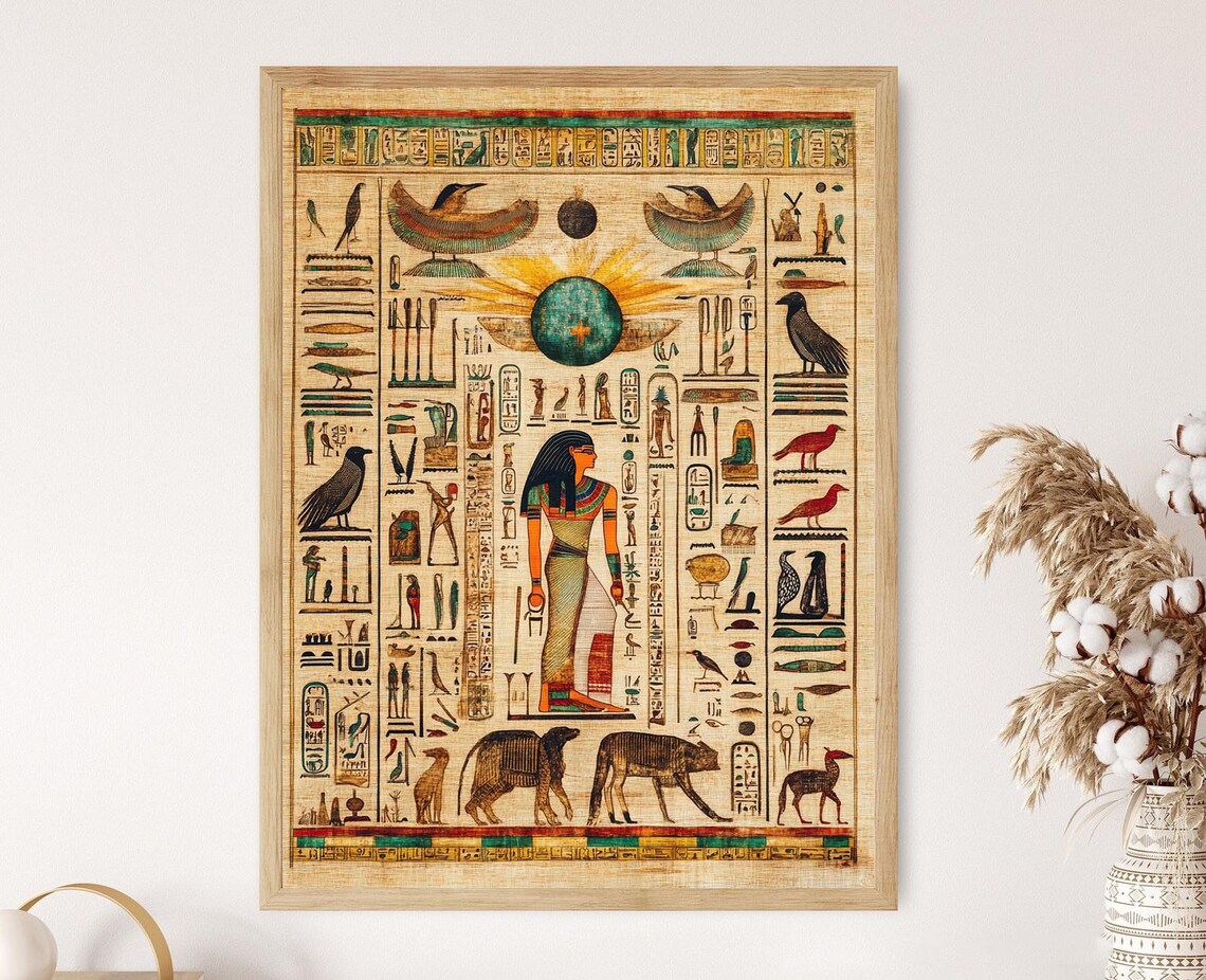 Egyptian Zodiac Papyrus Celestial Hieroglyph Symbols Art Poster