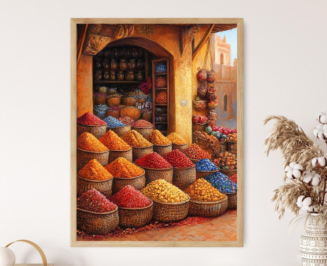Sudanese Spice Market Art African Marketplace Print Vibrant Sudan Decor