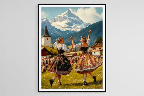 German Schuhplattler Dance Art Print, Bavarian Folk