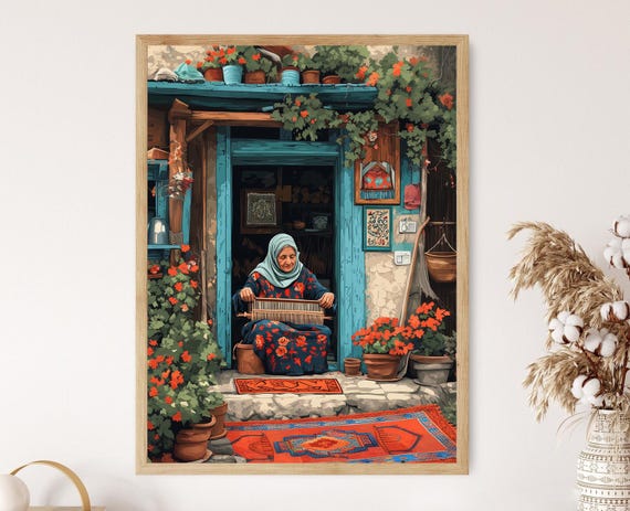 Old Kurdish Woman Weaving Iraqi Kilim Art Print