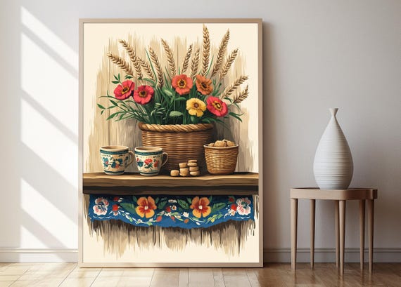 Russian Birch Bark Crafts Illustration Handwoven Basket And Box Art Print