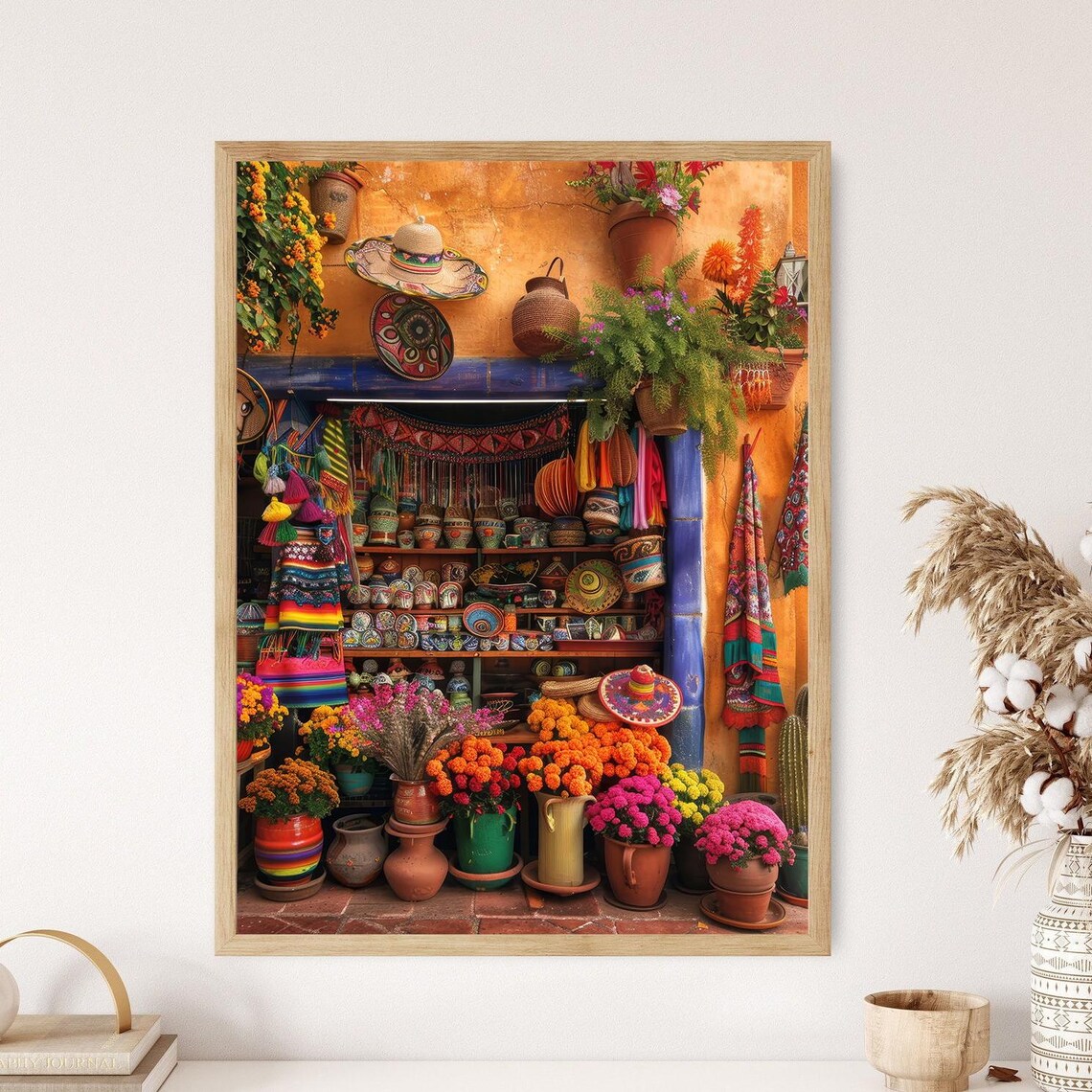 Mexican Village Landscape Art Print, Cultural Decor