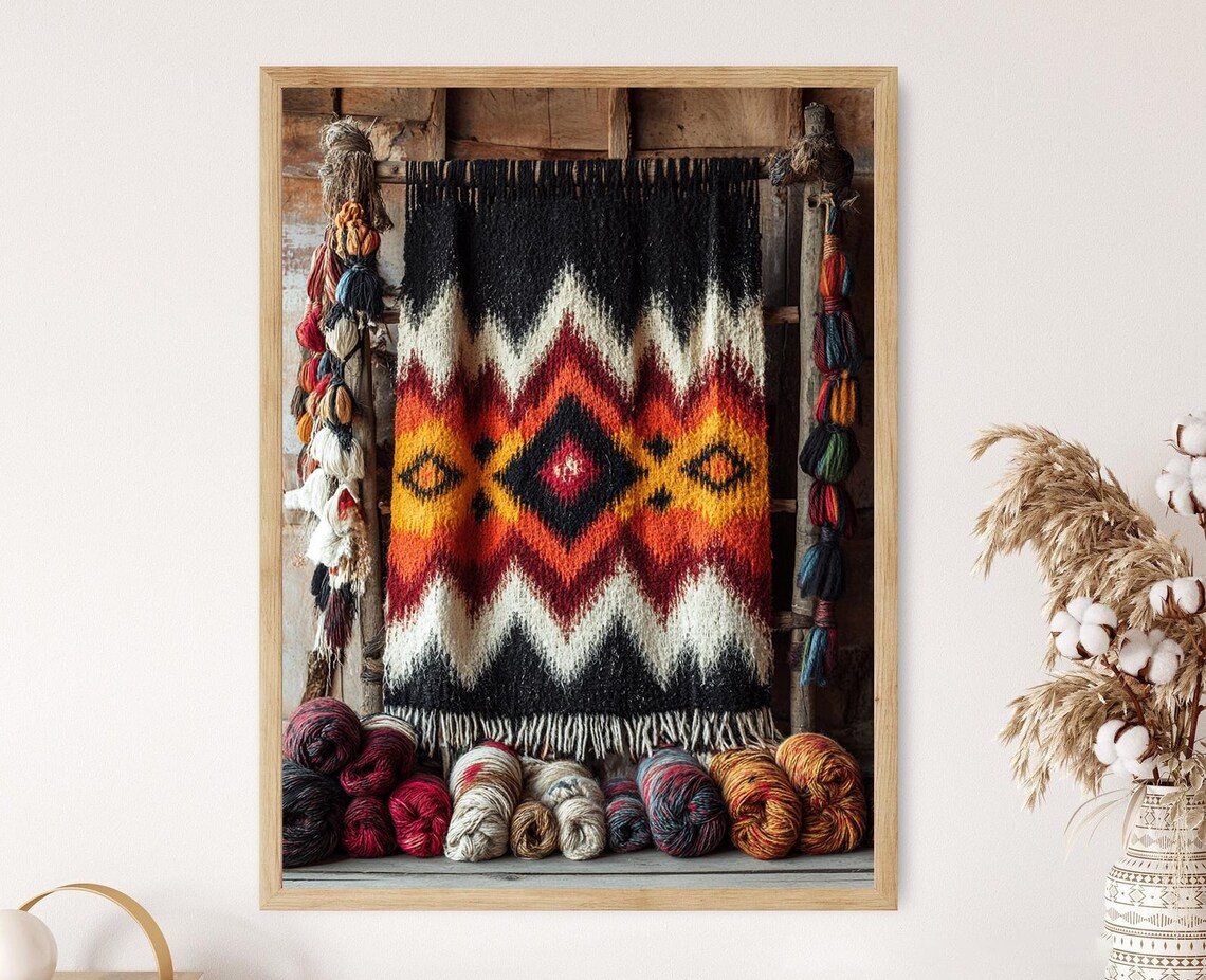 Mexican Zapotec Tapestry, Oaxaca Geometric Decor