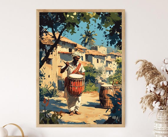 Indian Dhol Player At Village Festival Art Print Traditional Music Poster