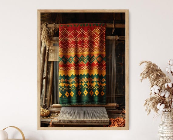 Indian Patola Textile Art Print Geometric Fabric Poster Heritage Weaving Decor