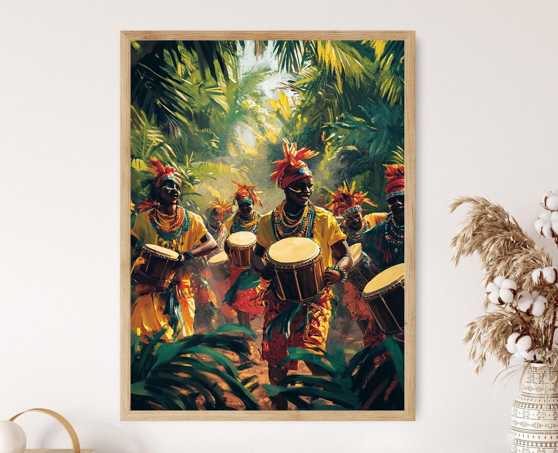 Traditional Mozambican Dance Illustration Cultural Rhythm Art Print African Heritage Decor