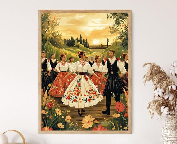 Polish Polonez Dance, Traditional Folk Embroidery Art Print