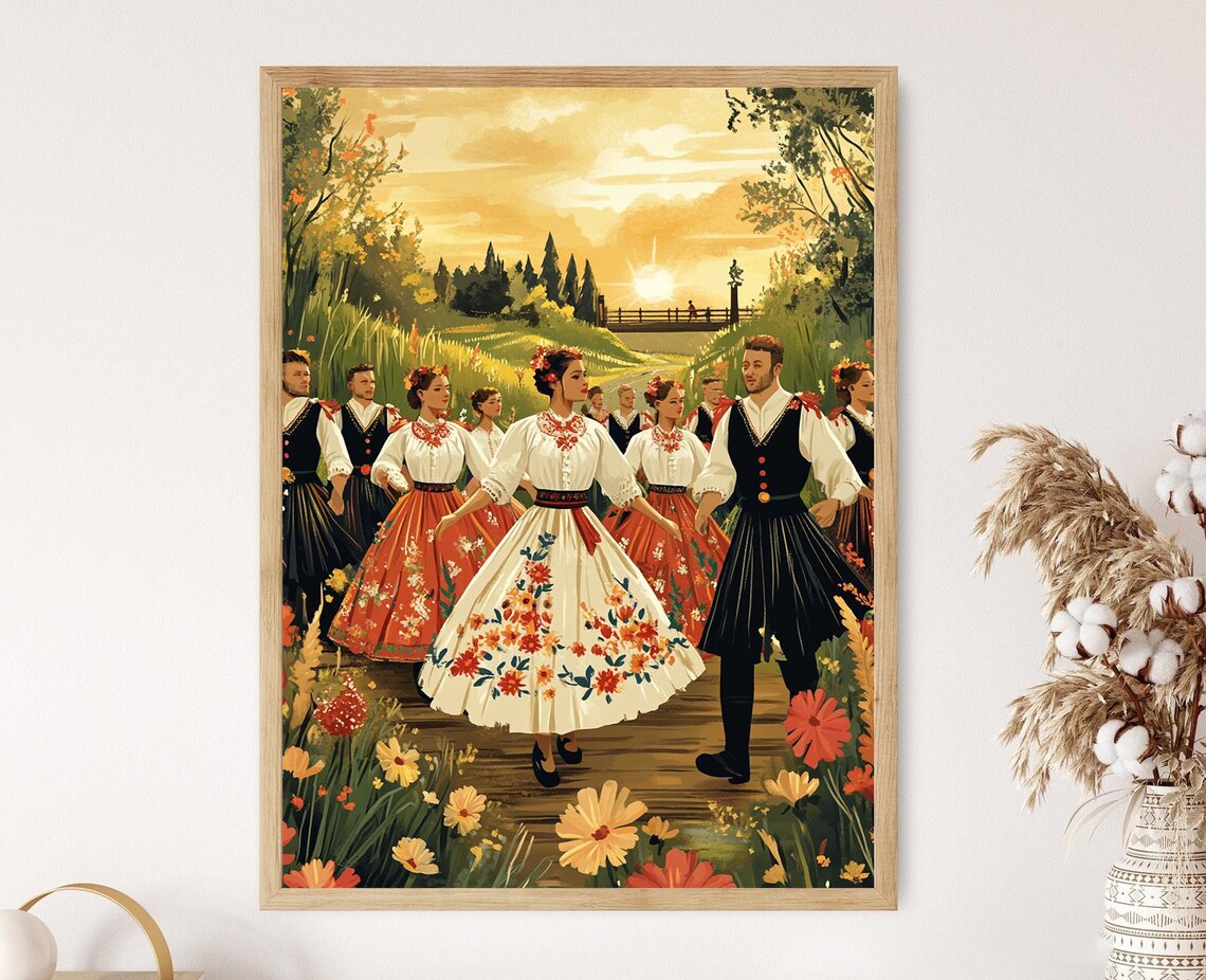 Polish Polonez Dance, Traditional Folk Embroidery Art Print