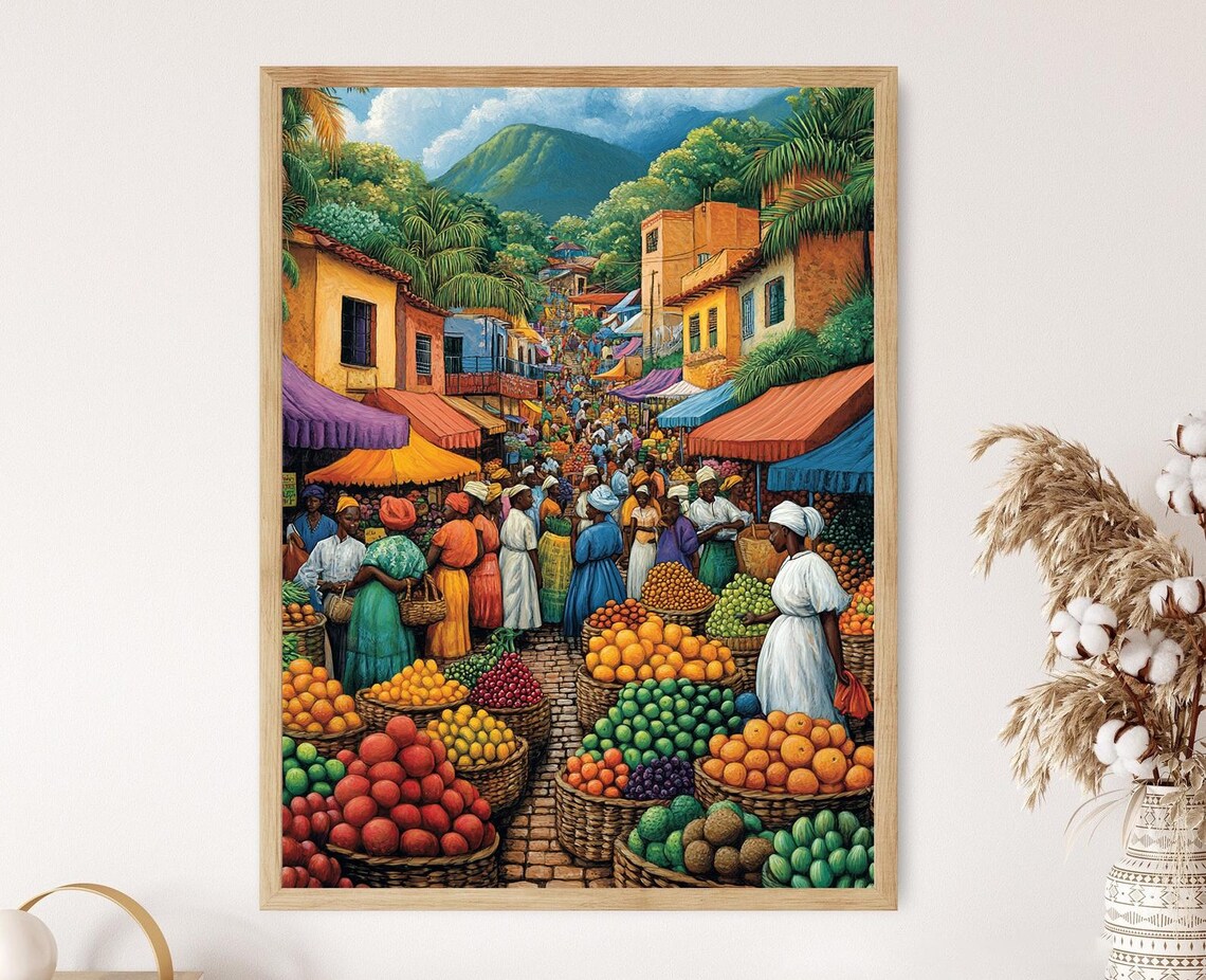 Eswatini Marketplace Illustration Swaziland Farm Market Painting African Fruit Art Wall Art For Kitchen African Restaurant Decor