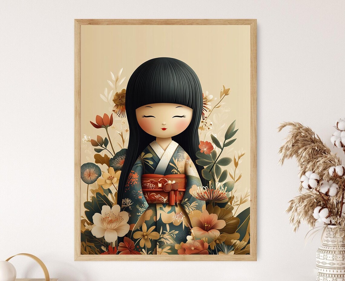 Kokeshi Girl Illustration, Japanese Children's Art
