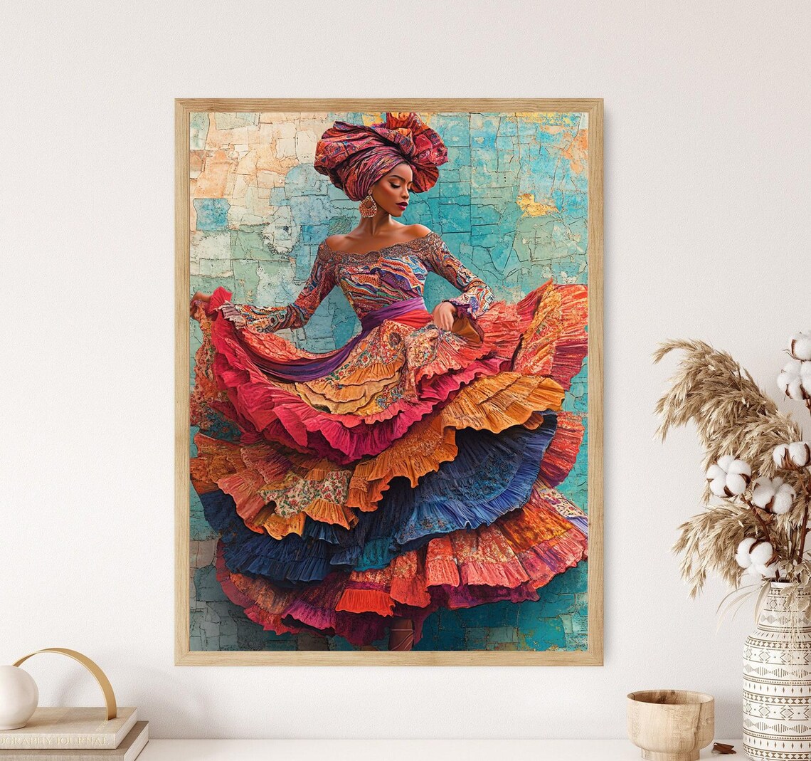 Cuban Rumba Dress And Gele Headwrap Art Print