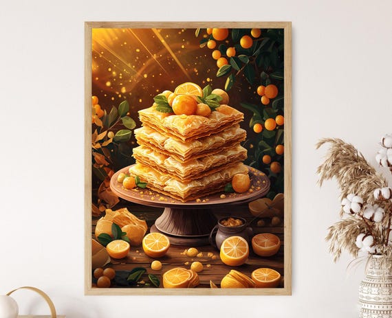 Lebanese Baklava Illustration Dessert Art Print Vibrant Sweet Artwork Festive Kitchen Decor