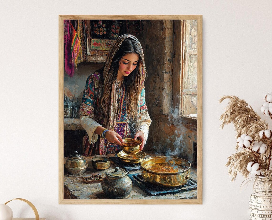Spiced Tea Serving Art Print Kurdish Rustic Kitchen