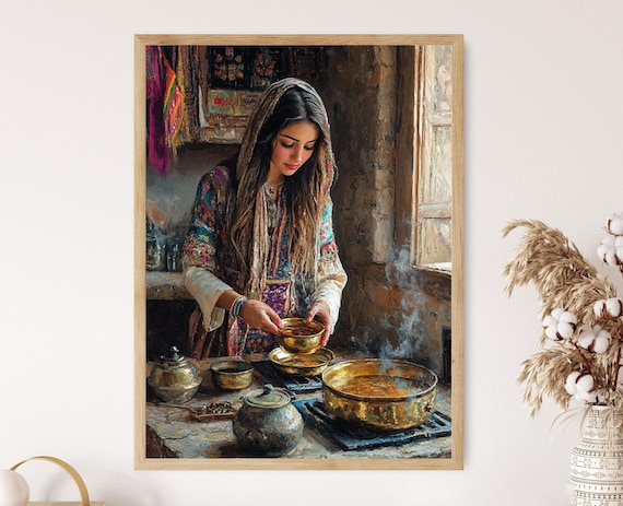 Spiced Tea Serving Art Print Kurdish Rustic Kitchen