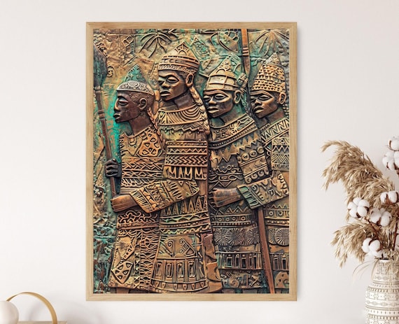 Benin Bronze Plaque Art Print Colorful African Wall Art